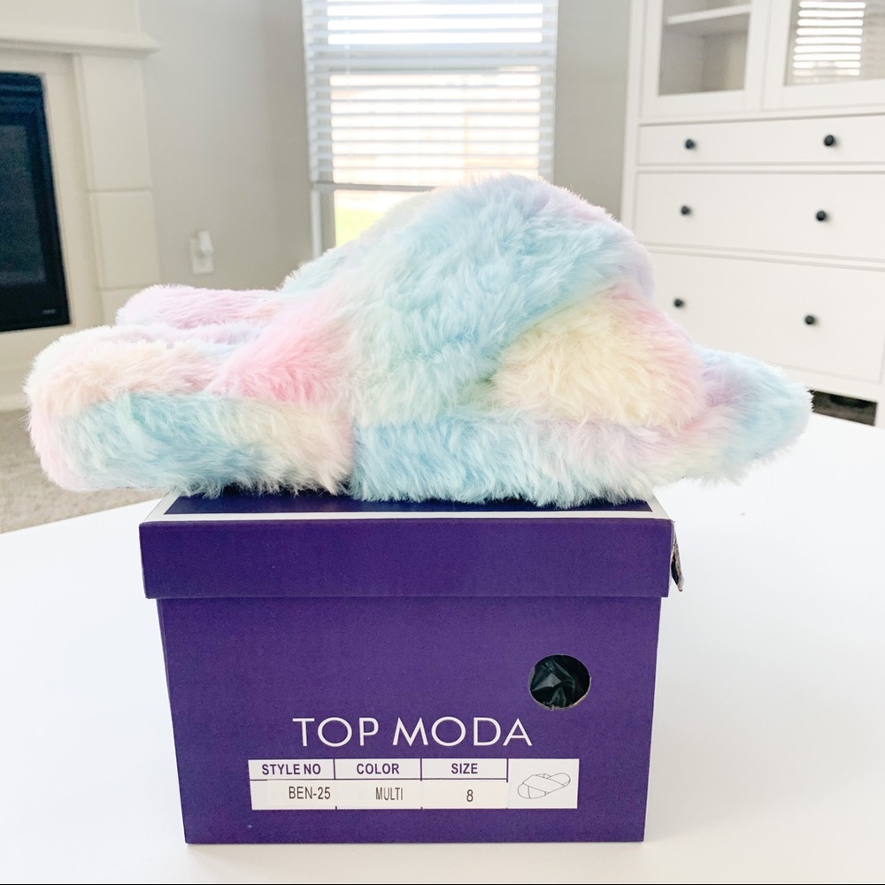 Top Moda Rainbow Faux Fur Slippers Ben-25 - Picture 9 of 9